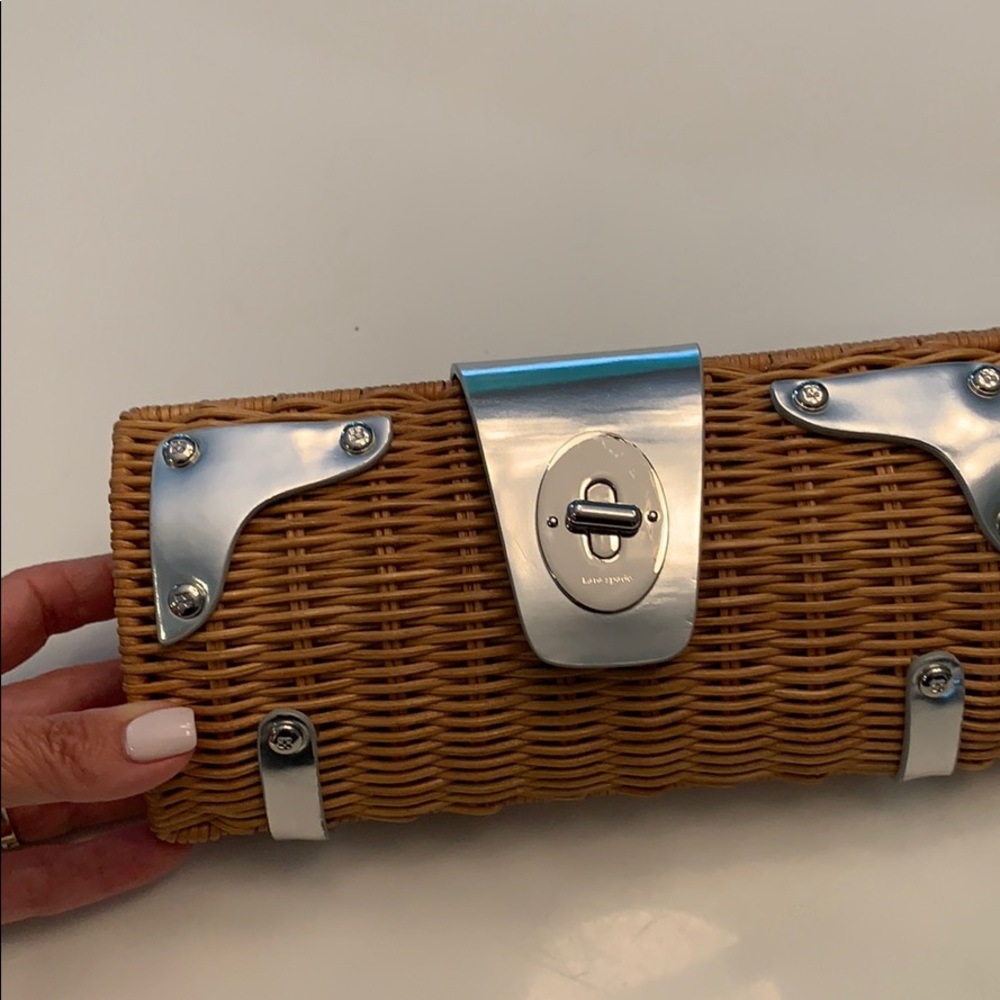 Kate Spade Wicker Clutch with Silver Accents